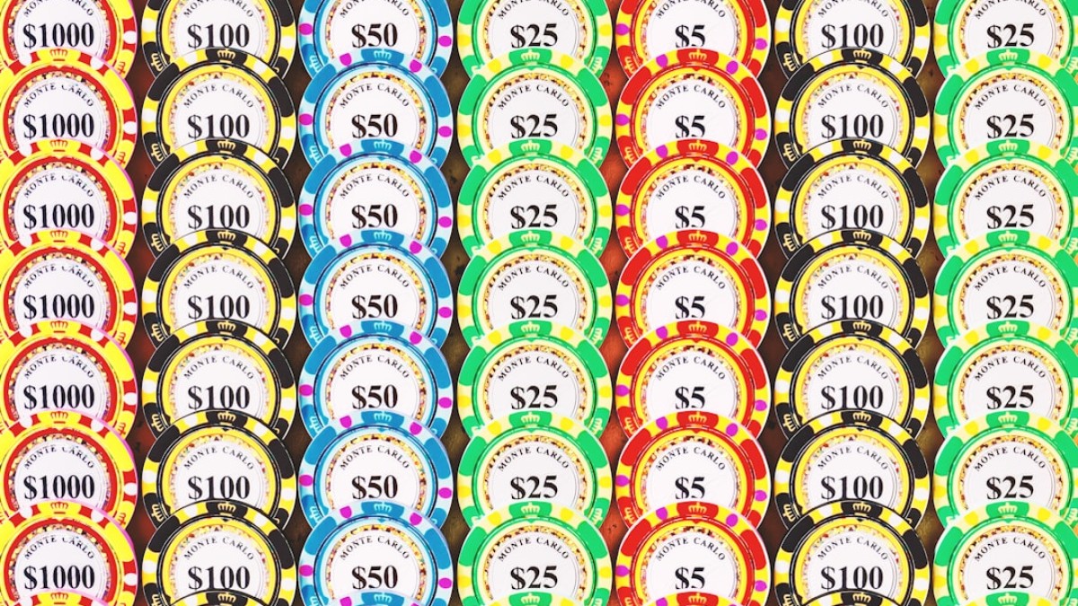 A lot of different colored casino chips